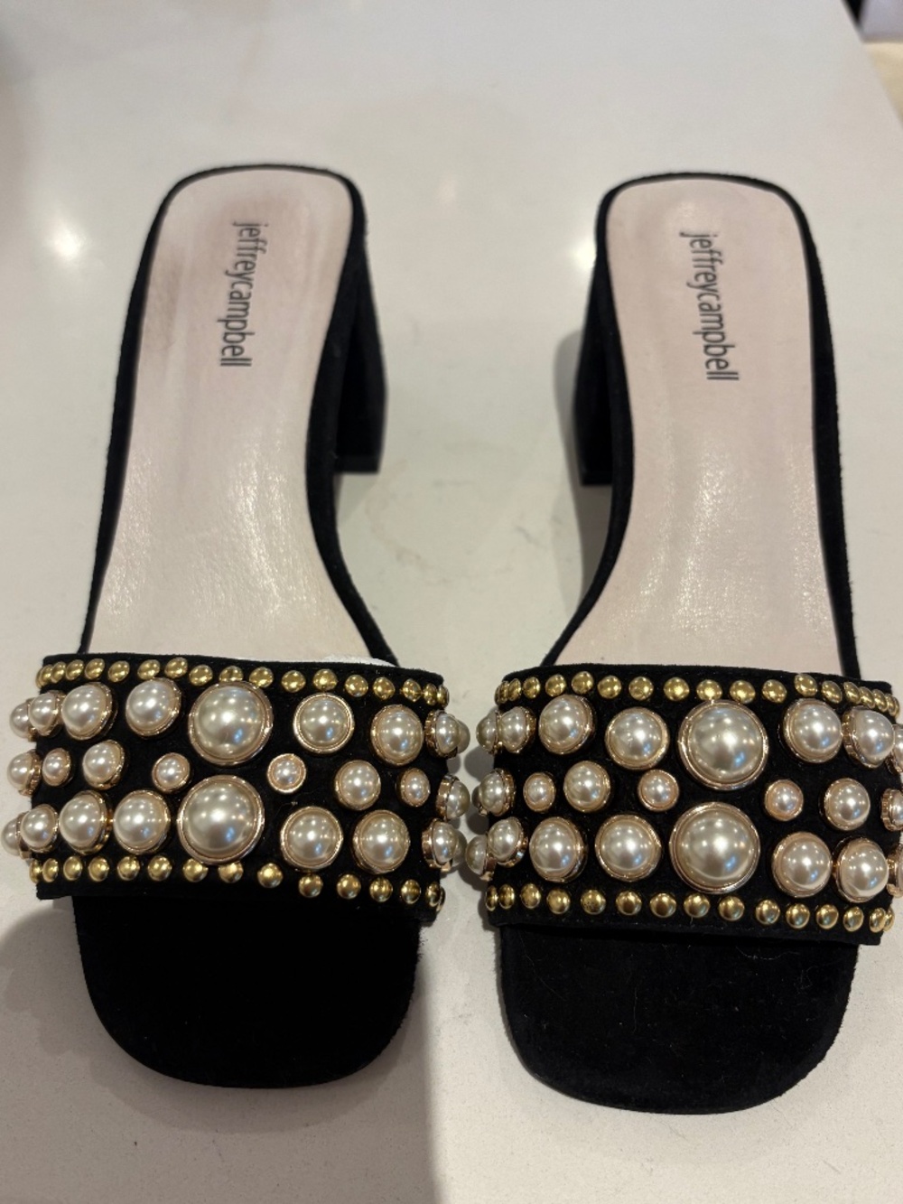 JEFFERY CAMPBELL BLACK SUEDE SLIDE SANDALS- SIZE 8- EUC